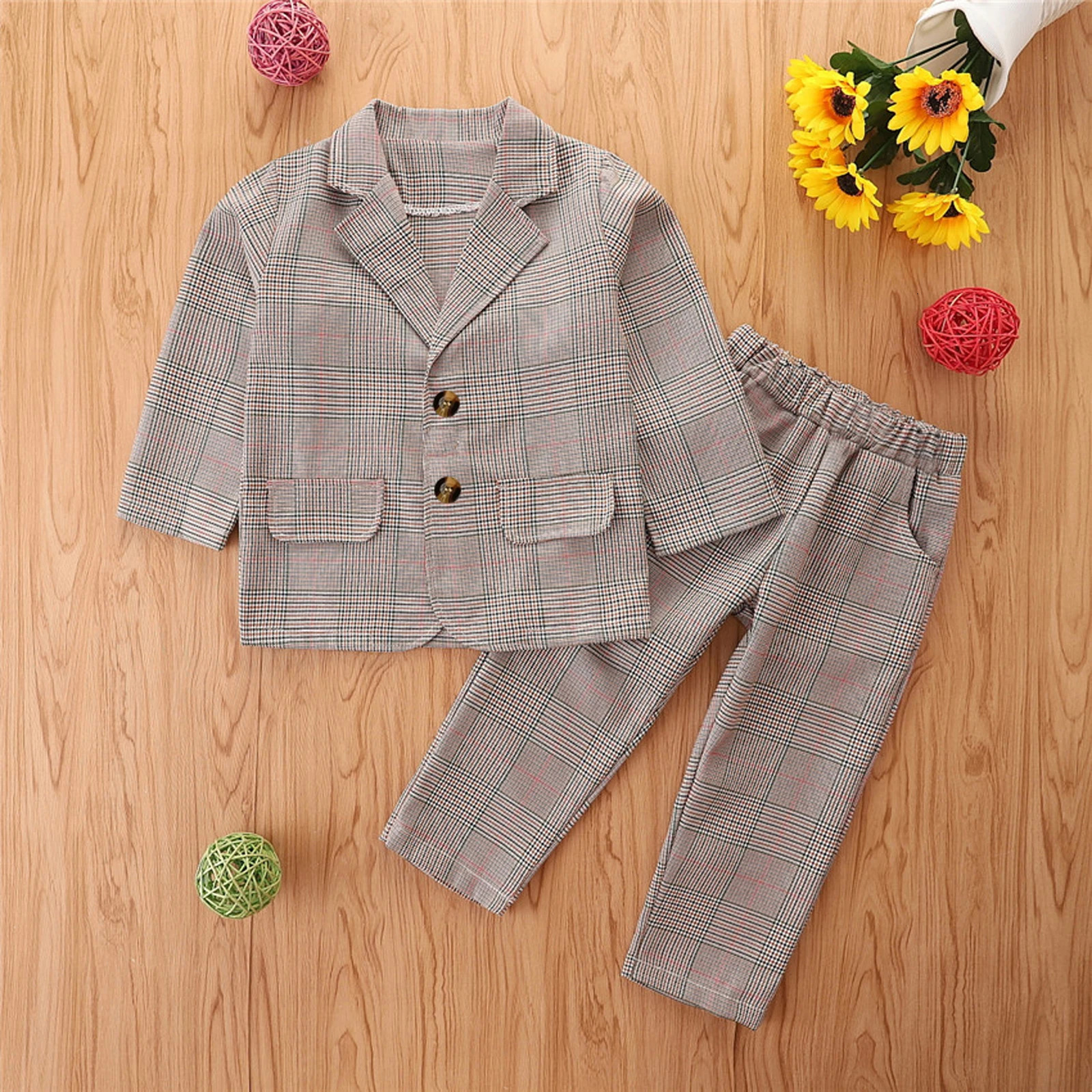 Clothing Sets FOCUSNORM Autumn Kids Girl's Clothes Sets 2pcs Fashion Plaid Printed Long Sleeve Blazer Coat Elastic Long Pants 1-6Y 231109