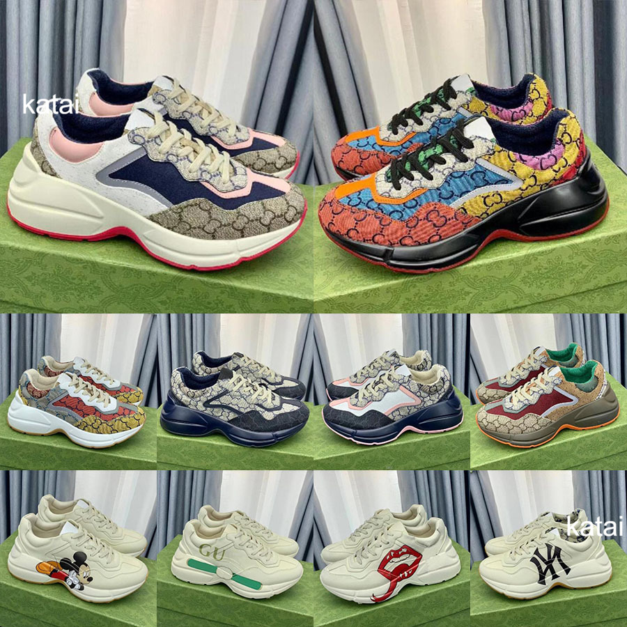 Designer Rhyton Sneakers Beige Men Trainers Vintage Shoes Luxury Chaussures Lady Platform Shoe