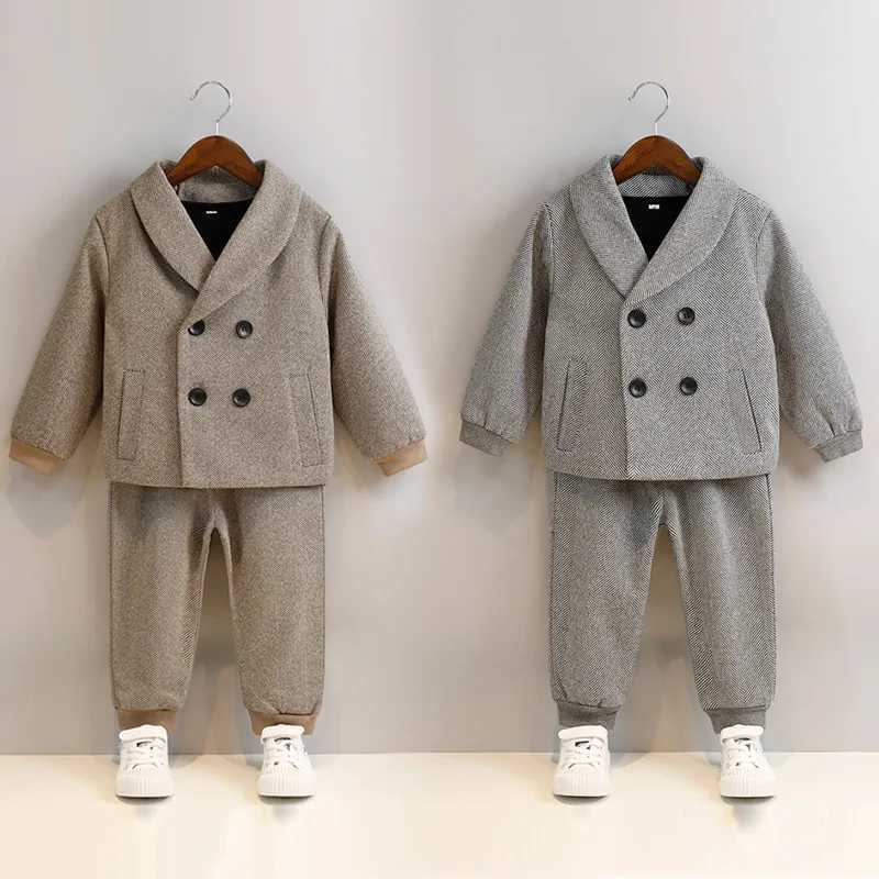 Suits Childrens Casual Suit Set Spring Autumn Korean Baby Flower Boys Party First Birthday Costume Kids Jacket Pants 2pcs Clothes