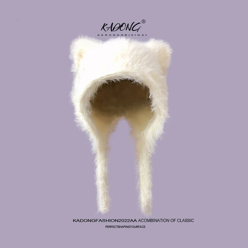 BeanieSkull Caps Autumn and Winter Soft Plush Cute Cat Ears Sweet Pullover Womens Hats Korean Casual Shopping Ear Protection Strap Beanies Cap 231109