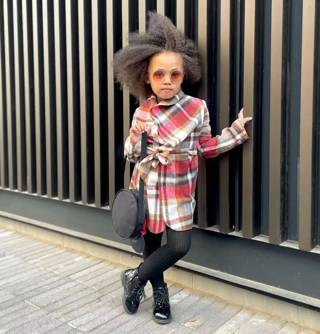 Clothing Sets Winter Toddler Girl's Plaid Coats With Belt Windproof Winter Children Girls Coats Kids Clothes Warm Girls Jacket For 3-9 Years 2311