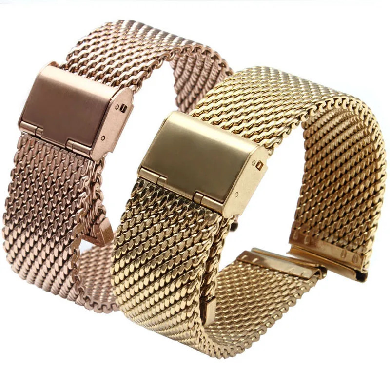 Watch Bands Replacement Watch Strap 16mm 18mm 20mm 22mm 24mm Stainless Steel ML Loop Meshed Watch Band Wrist Bracelet Fold Buckle Pins 231109
