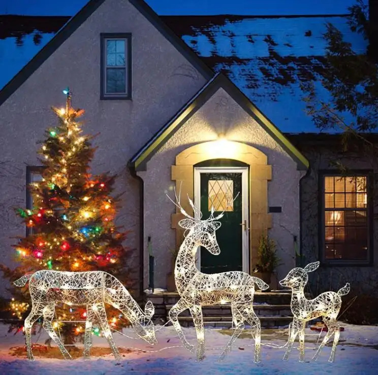 Iron Elk Deer Christmas Garden Decor - LED Light Glowing Glitter Reindeer Ornament