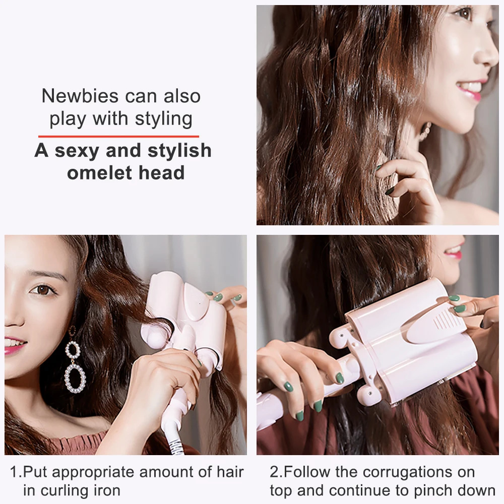 Curling Irons Hair Curler Triple Barrels Ceramic Curling Iron Button Key Big Wave Deep Wavy Splint Egg Rolls Electric Fast Hair Styling Tools 231109