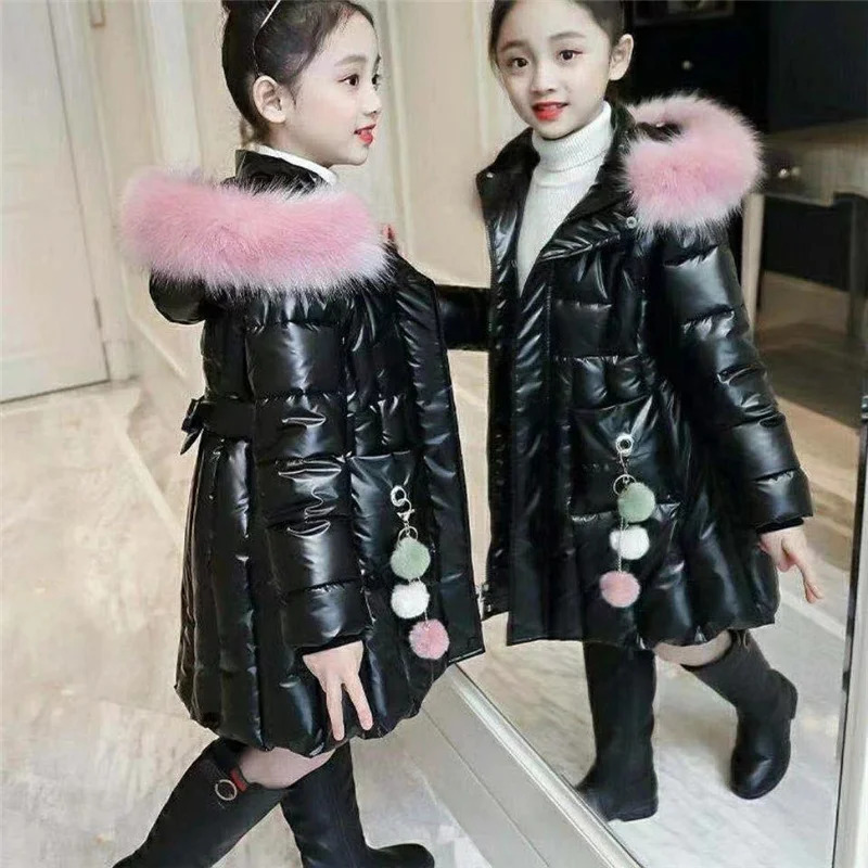 Down Coat Glossy Thick Warm Coats Winter Big Kids Hooded Fleece Warm Outerwear Cashmere Parka Snowsuit Jackets Girls Cotton Clothes 231108