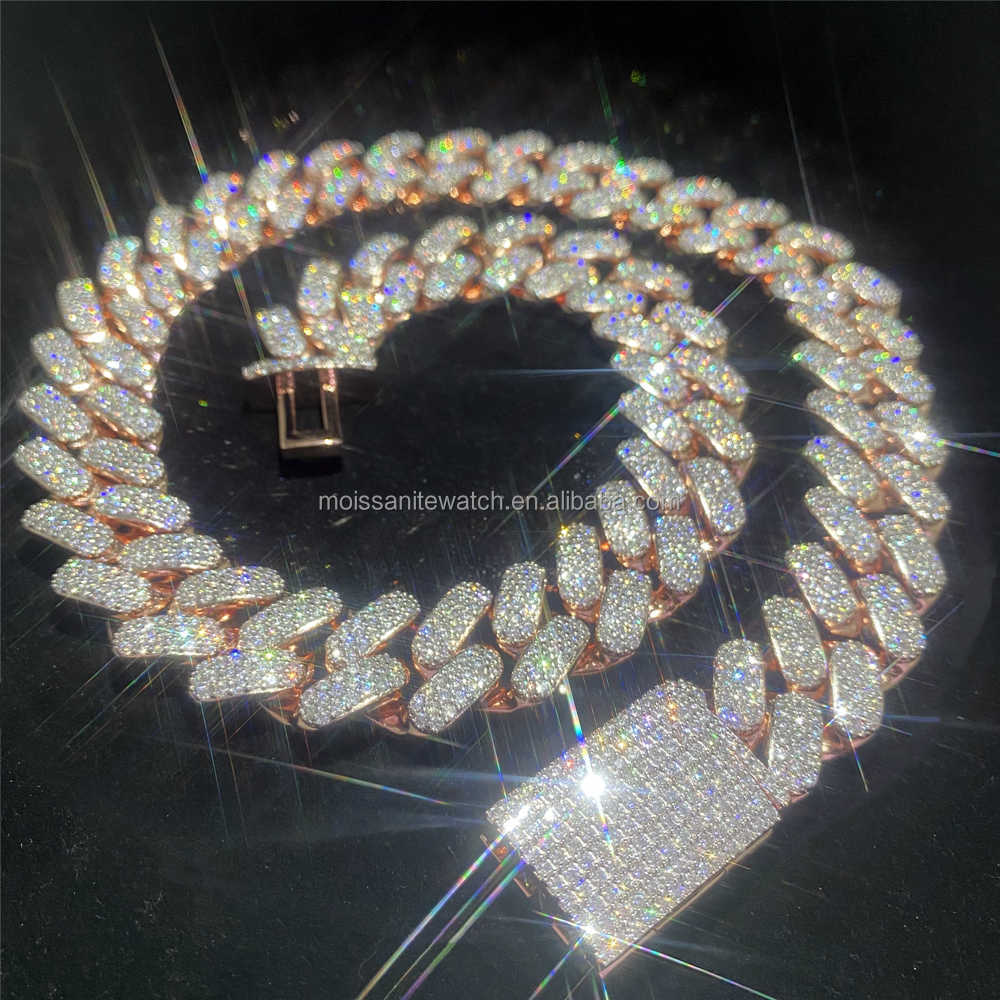 Custom Pendant Necklace Hip-hop 20mm Wide Box Buckle Miami Thick Cuban Chain Full Set with d Color Moissanite Mens