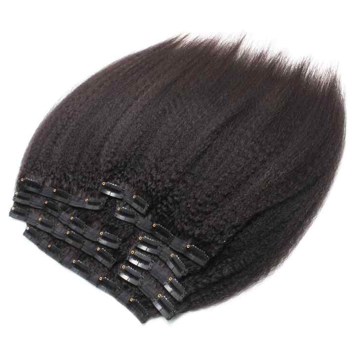 Kinky Straight In Extensions Real Remy Human Hair Brazilian Clip Ins Extension For Women 140G
