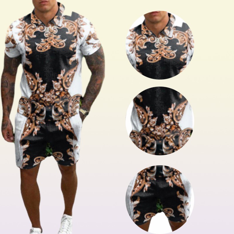 Men039s Tracksuits Tshirt loose printed shorts youth casual suits man xxl plus size blouse retro printing track suit