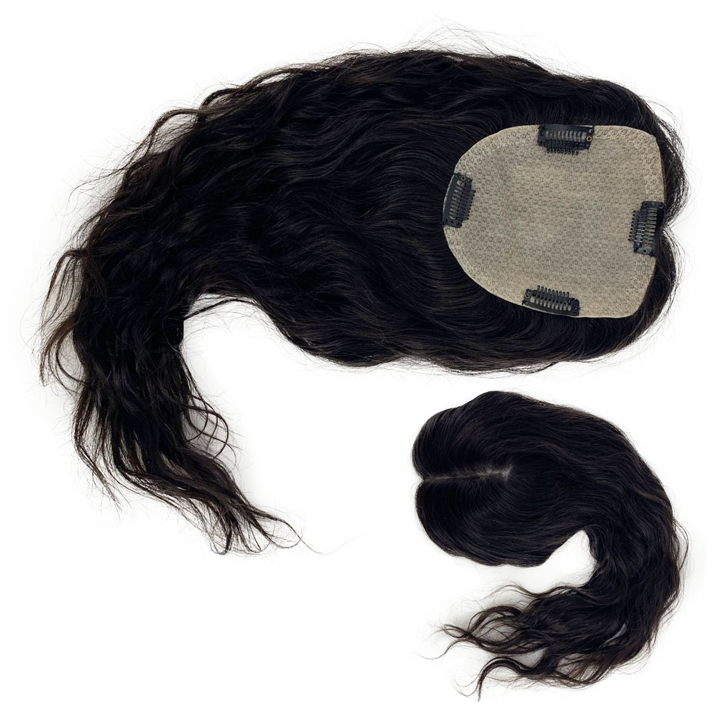 Topper de cheveux humains de base de peau de corps ondulé en soie pour les femmes flexibles Clips de toupet de cheveux vierges remy en postiche f
