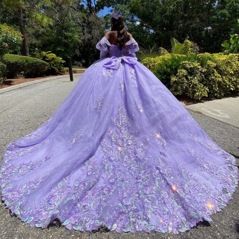 Lavender Ball Gown Quinceanera Dress 2025 Lace Applique Beads Long Train XV Princess Vestidos De 15 Anos Birthday Sweet 16 Dress