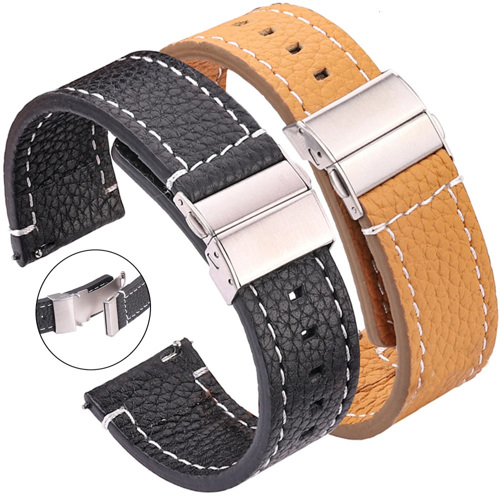 Watch Bands Soft Leather Watchband Brown Black 18mm 20mm 22mm 24mm Smart Watch Band Women Men Bracelet Cowhide Strap Deployment Clasp 231109