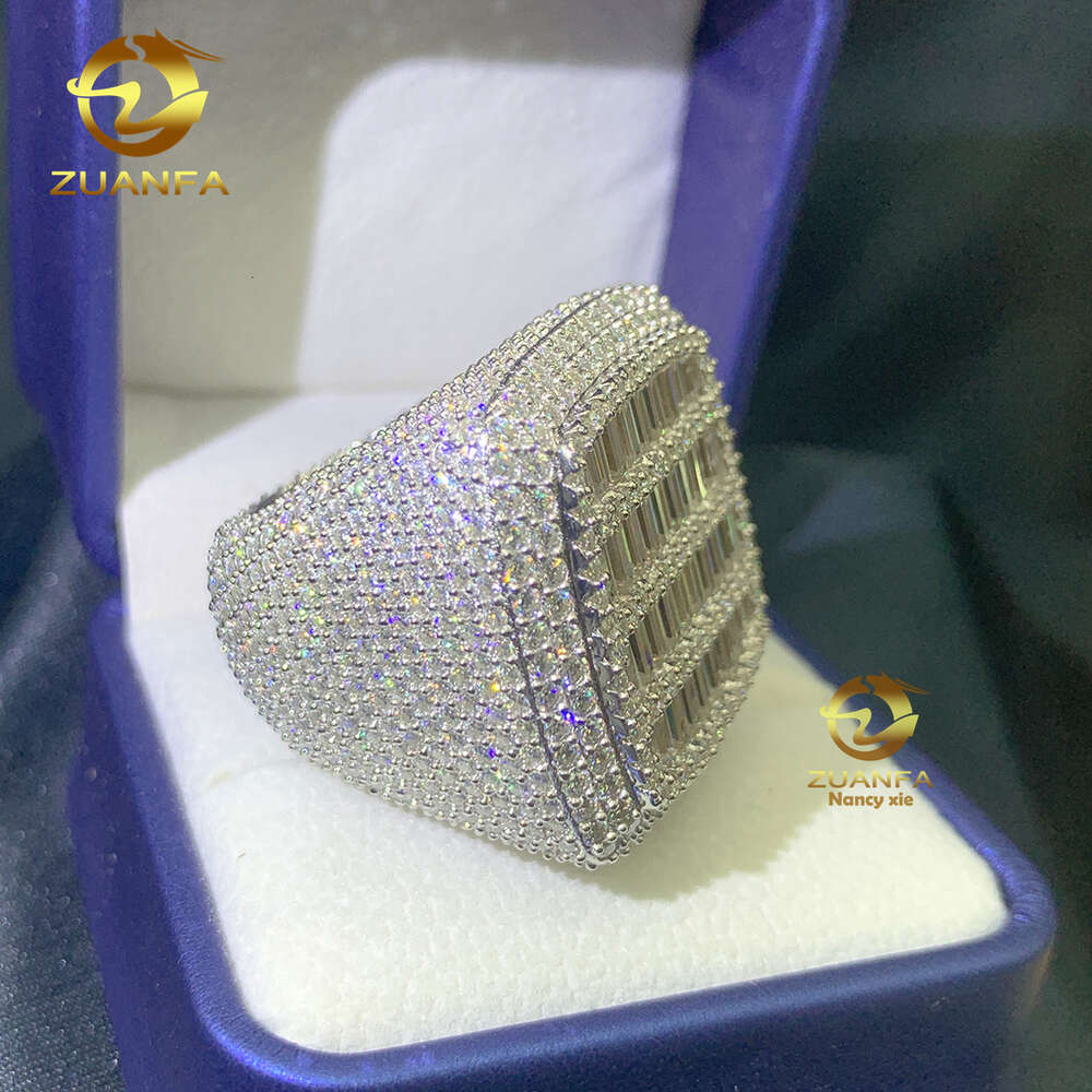 New Designs Ready to Ship Hip Hop Jewelry Sterg Sier Vvs Baguette Moissanite Dia Iced Out Rings for Men