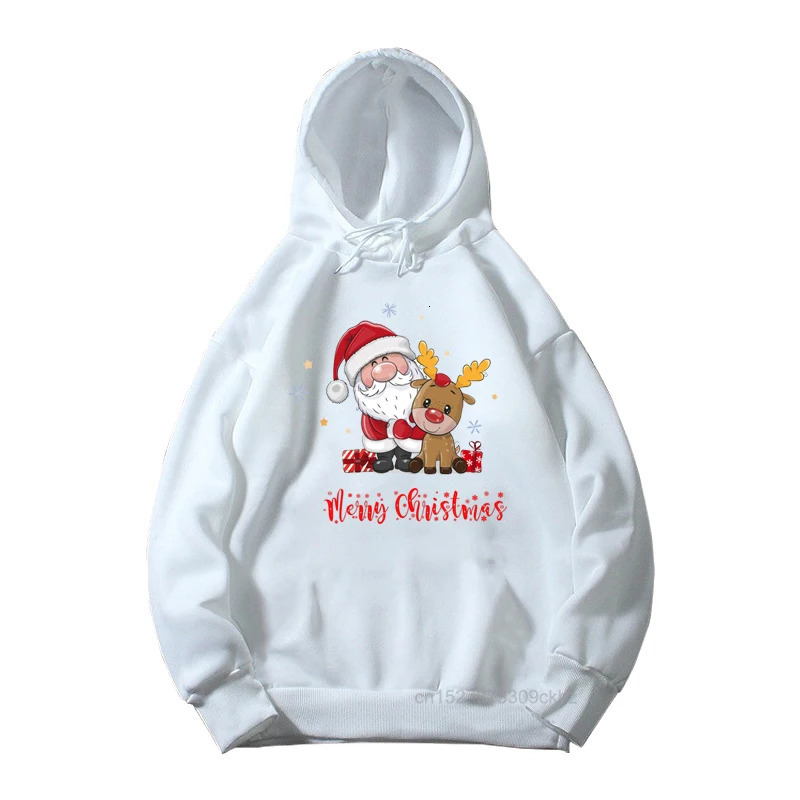 Hoodies Sweatshirts Children'S Merry Christmas White Hoodies Boy/Girl Xmas Party Cute Sweatshirt Santa Claus And Deer Print Fashion Clothes For K