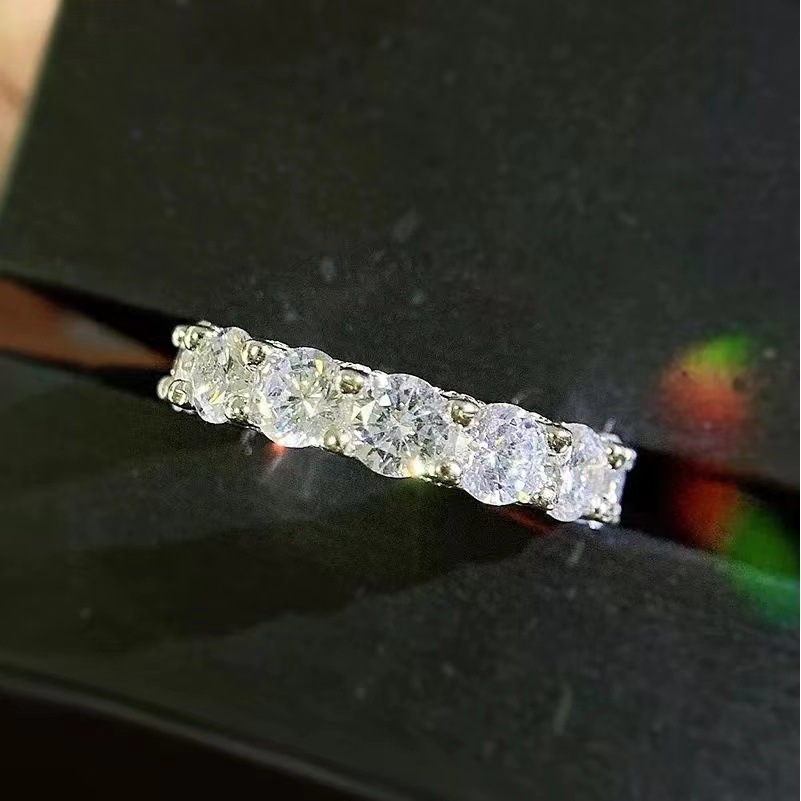 Full Round Moissanite Dia Ring 100% Real Sterg Sier Party Wedding Band Rings for Women Men Engagement Jewelry