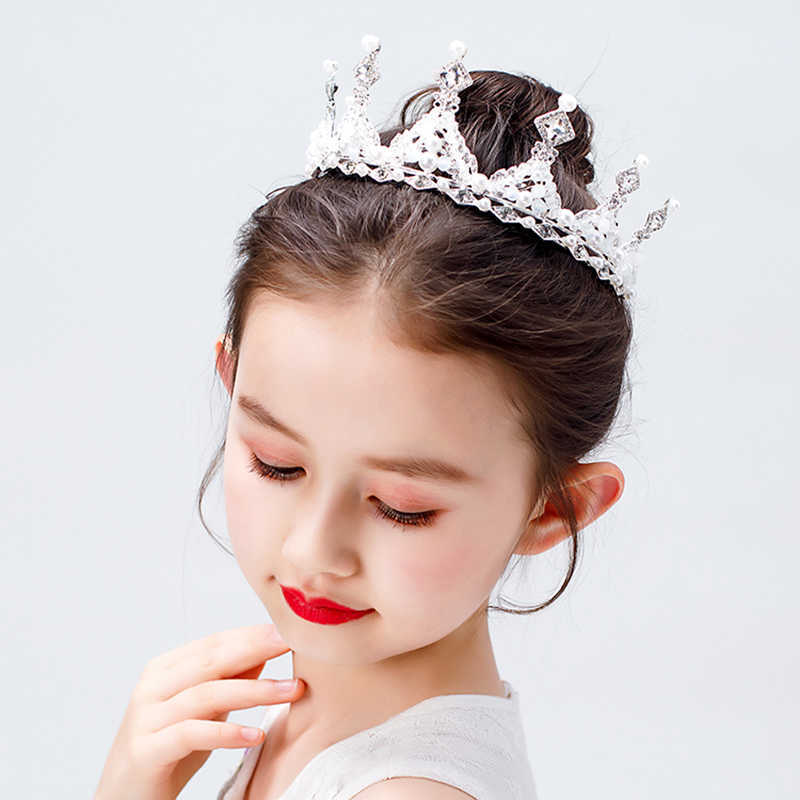 Wedding Hair Jewelry Fashion Gold Silver Color Crystal Crowns For Kids Child Girls Pearls Tiaras Diadems Wedding Hair Accessories Bridal Jewelry P2304