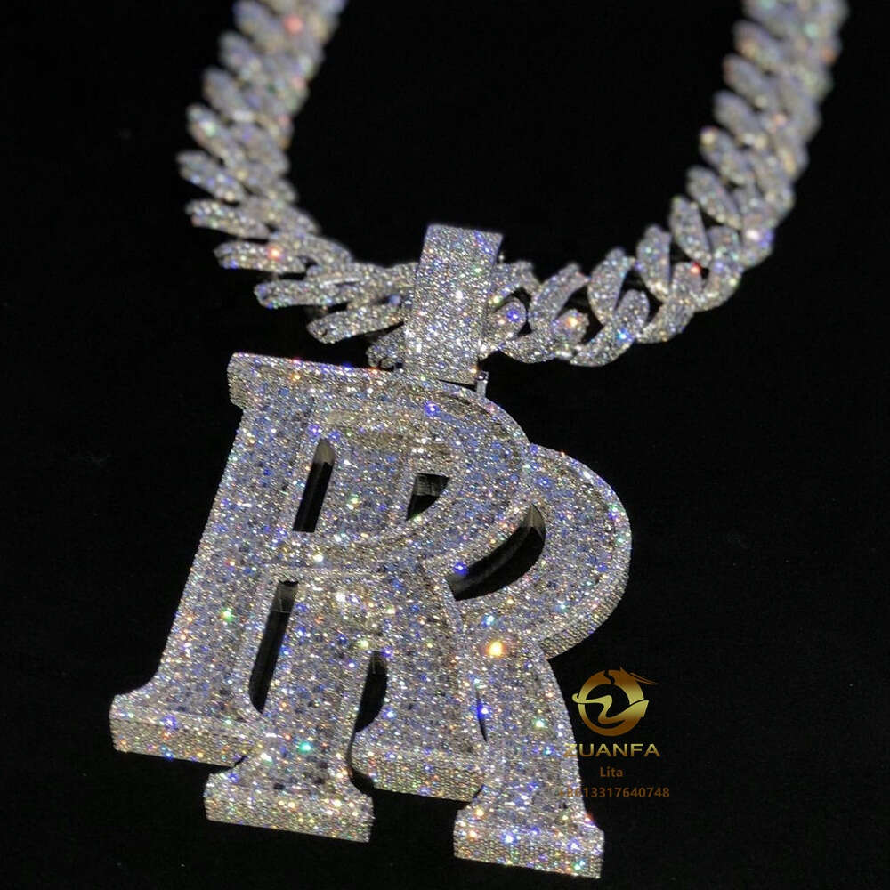 necklace moissanite chain Iced Out Jewelry Moissanite Diamonds Custom Necklace Pendant Initial Hip Hop 925 Silver Custom Pendant