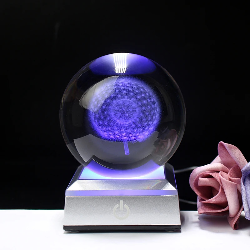 Decorations Fengshui 3D Laser Engraved Crystal Dandelion Ball Meditation Heag Global Home Decoration Glass Craft Sphere Christmas Gifts 231109