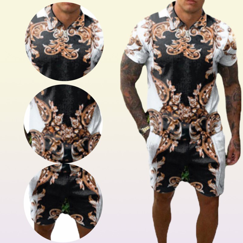 Men039s Tracksuits Tshirt loose printed shorts youth casual suits man xxl plus size blouse retro printing track suit