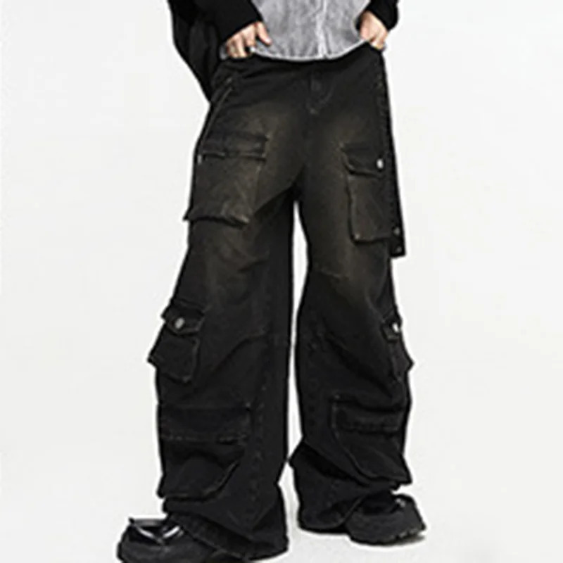 Men's Jeans PFNW Summer Men's American High Street Multi Pocket Wide Leg Jeans Loose Hip Hop Straight Techwear Denim Handsome Pants 12Z1496 