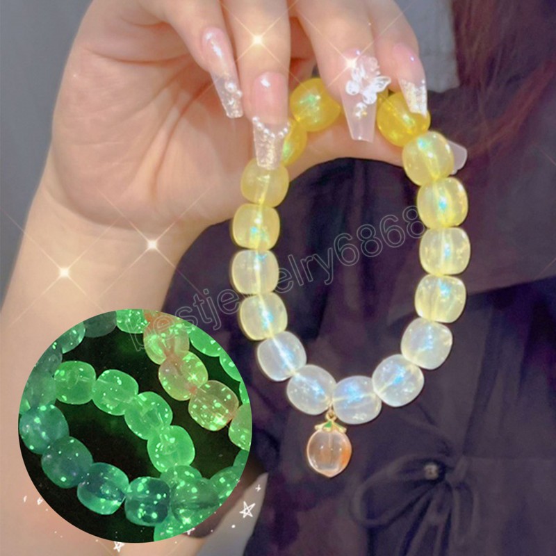 Fashion Gradient Glowing Beads Bangle Bracelet Luminous Noctilucent Beaded Bracelet Glow In Thr Dark Women Birthday Party Gift