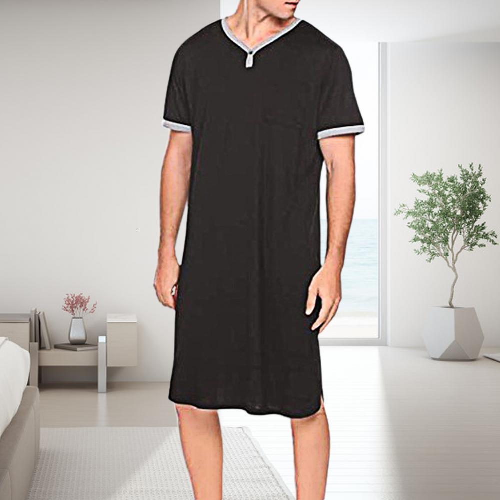 Men's Sleepwear Men Sleepwear Short Sleeve O Neck Pocket Nightdress Loose Kneelength Nightgown Homewear Plus Size 3XL Warm Clothes For Male 23041