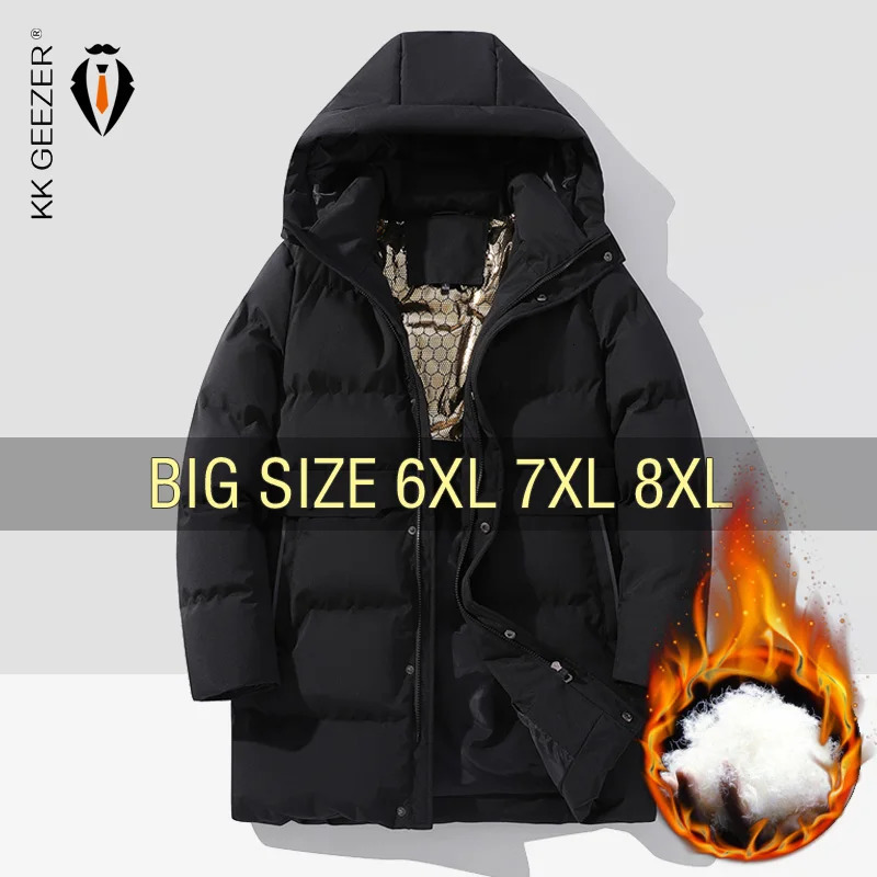 Mens Down Parkas Winter Jackets Men Length Coats Pocket Cotton Padded Oversize 5XL 6XL 7XL Plus Size Waterproof Thicken Windbreak Hooded Overcoat 2311