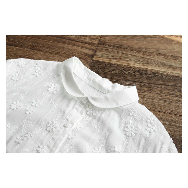 Women's Blouses Shirts 5891 Spring Women's Clothing Literature Japanese Style Cotton Embroidery Shirt Peter Pan Collar Long Sleeve Shirt 230