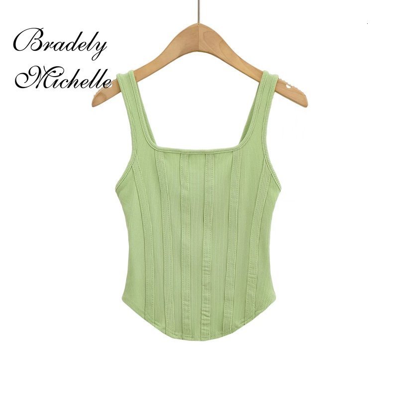 Camisoles Tanks Summer Girls' Sexy Sleeveless Crop Top Fully Matched Elastic Tank Top Square Neckline Striped Tank Top 230410