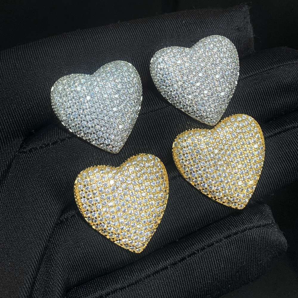 Bg Iced Out Big Heart Stud Earrings: White CZ Pave Love Charm Jewelry dh3628137