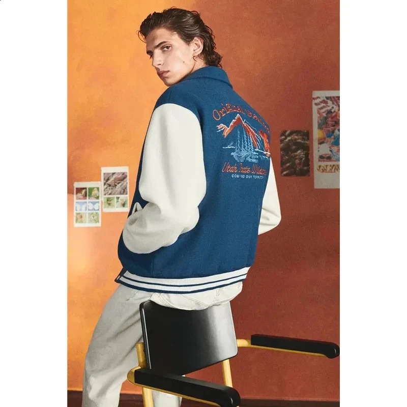 Men's Jackets Retro Bomber Jacket Men Women Thicken Embroidery High Street Woolen Baseball Coats High Quality Patchwork Outwear Auitumn Winter 23