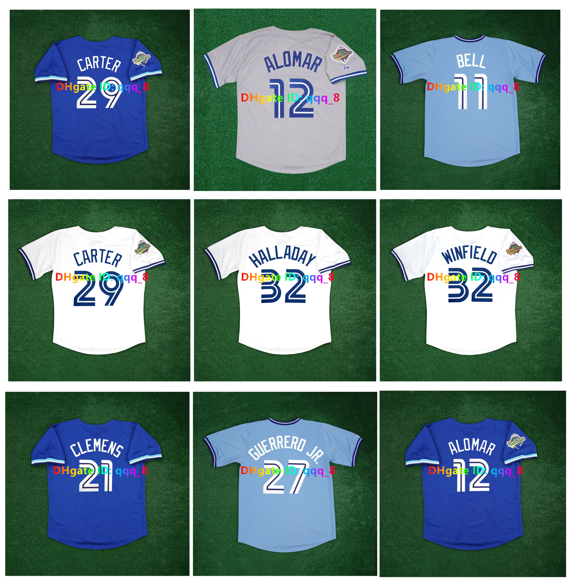 Roberto Alomar Jay Baseball Jersey 1992 1993 World Series Roy Halladay John Olerud Dave Winfield Jose Bautista Roger Clemens Joe Carter Paul Molitor Blue Size S-4XL