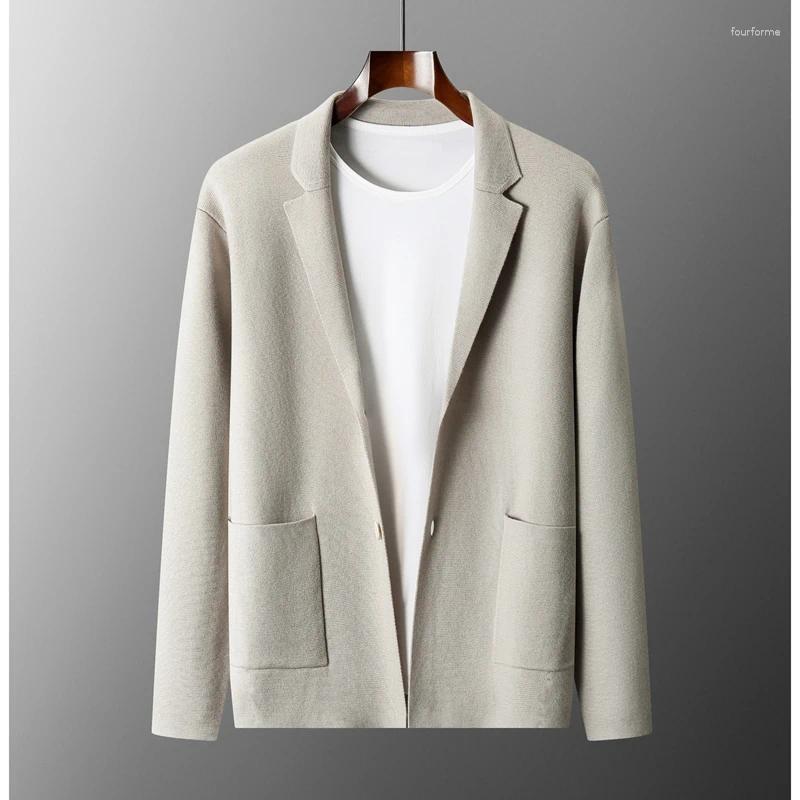 Men's Sweaters Cashmere Cardigan Lapel Sweater Casual Business Long Sleeved Knitted 100 Pure Wool 2023 Coat Solid Color