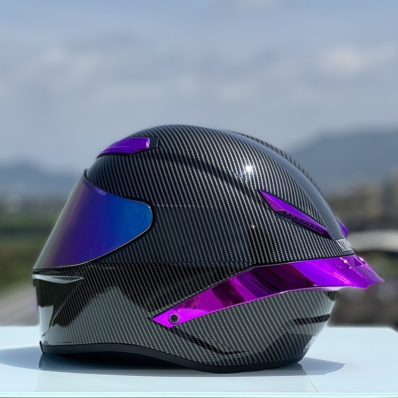 Cycling Helmets DOT Approved Purple Carbon Fiber Helmet Winter Season Women and Men Full Face Motorcycle Casco Capacete 231109