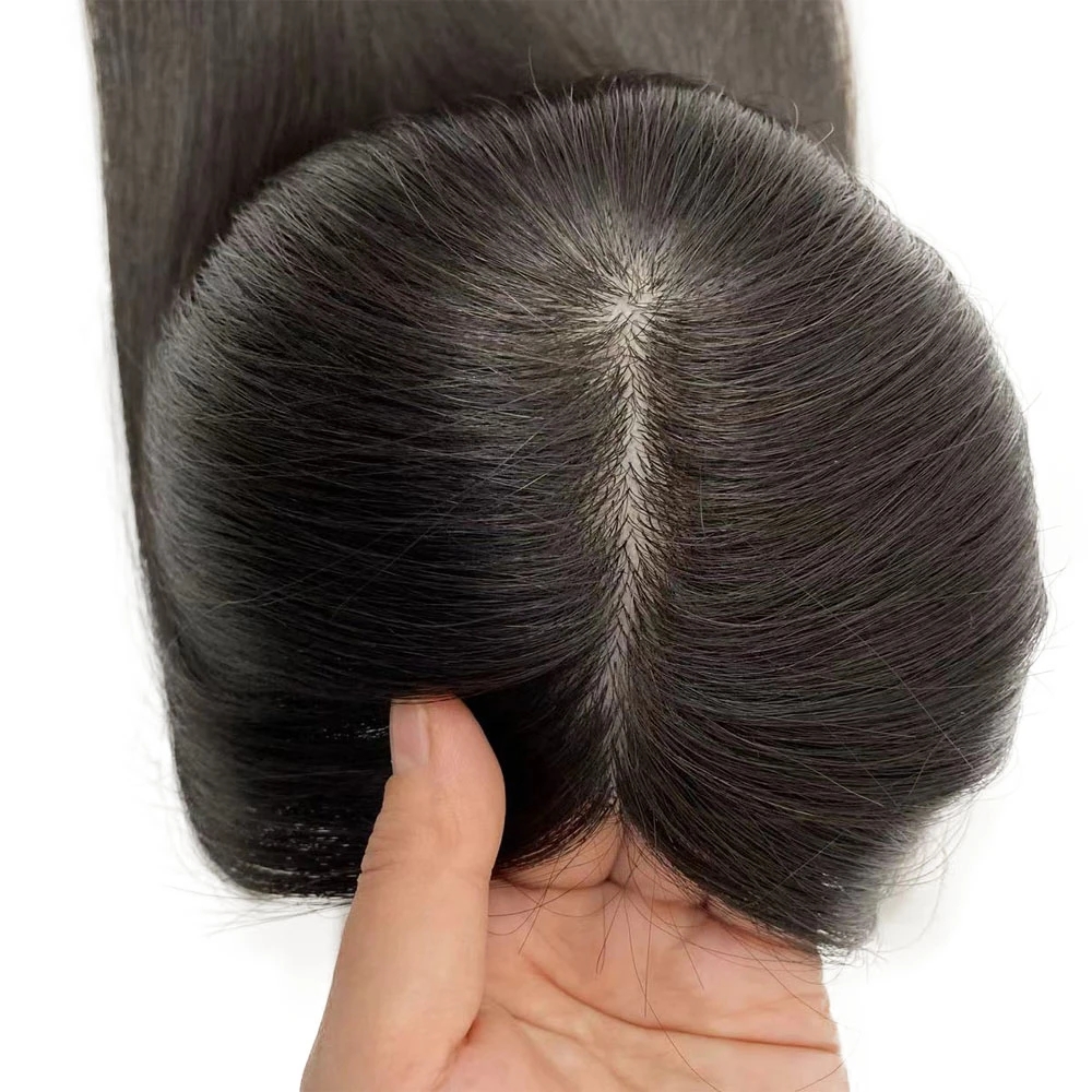 Silk Skin Base Human Hair Topper for women With 4 Clips wavy Silk Top Virgin brazilian Hair Toupee Fine Hairpiece 15X16CM 6x6" natural flexible l