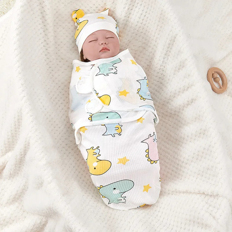 Sleeping Bags born Bag Cotton Baby Swaddle Wrap Adjustable Sleepsack Hat Set Anti kick Warm Soft Blanket 231109