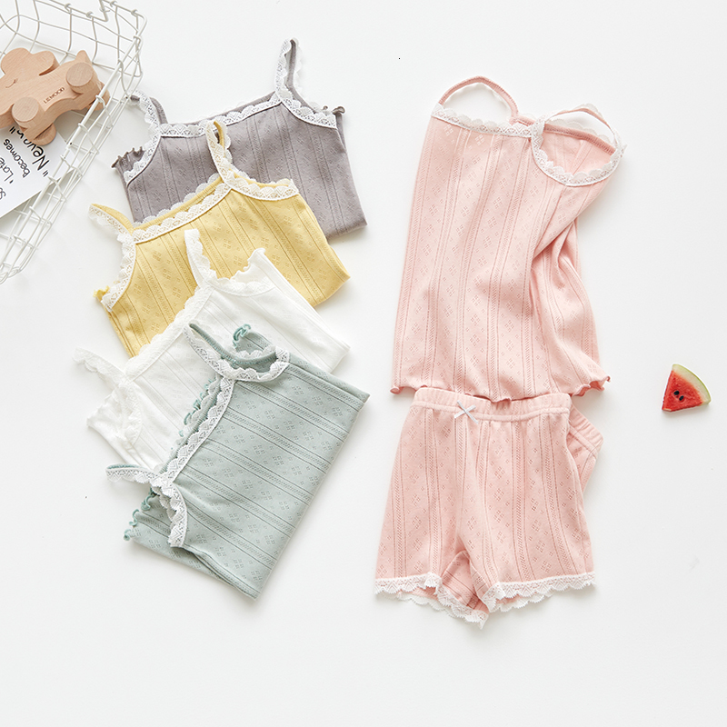 Clothing Sets Girls' home clothing cotton summer thin children's suspender vest shorts two-piece baby pajamas set children's clothing 2