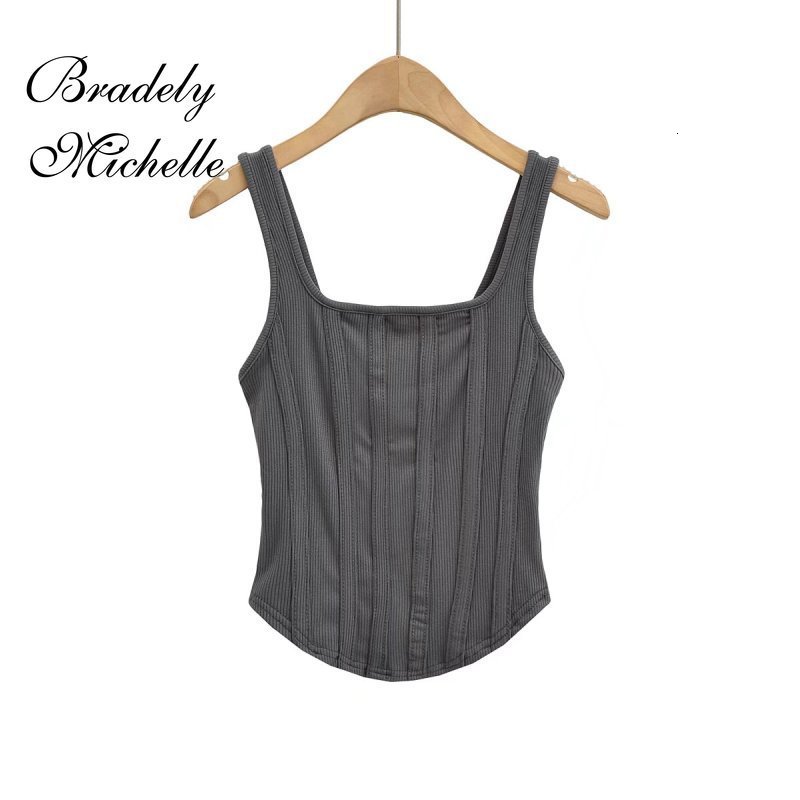 Camisoles Tanks Summer Girls' Sexy Sleeveless Crop Top Fully Matched Elastic Tank Top Square Neckline Striped Tank Top 230410