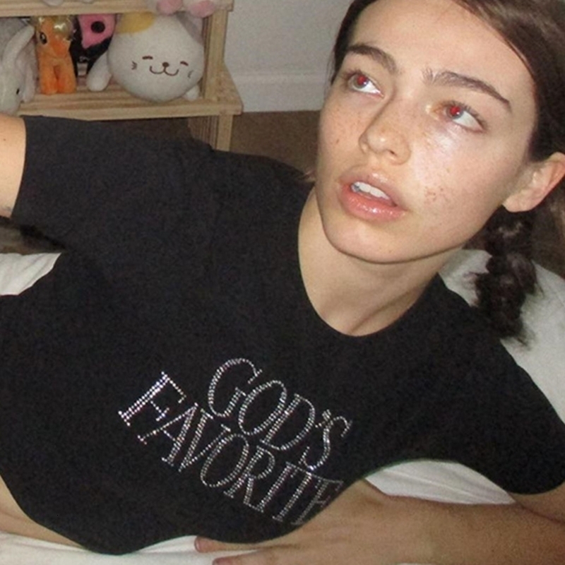 Women's TShirt Women Summer Harajuku Short Sleeve ONeck Crop Top Gods Favorite Funny s Letters Aesthetic SlimFit TShirts 230410