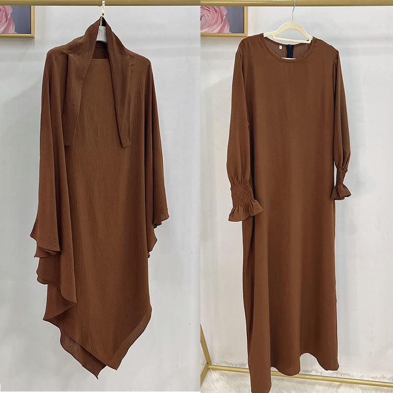 Ethnic Clothing Jilbab Sets Muslim Women Ramadan Eid Prayer Outfit Islamic l Long Khimar Abaya Dubai Turkish Burqa Kaftan 2 Piece 230410
