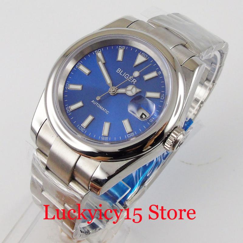 Wristwatches Blue Automatic Men Watch 21 Jewels MIYOTA 8215 Movement Sapphire Crystal Steel Band Date Display, Bliger logo
Wristwatches Blue Automatic Men Watch 21 Jewels MIYOTA 8215 Movement Sapphire Crystal Steel Band Date Display, Bliger logo
