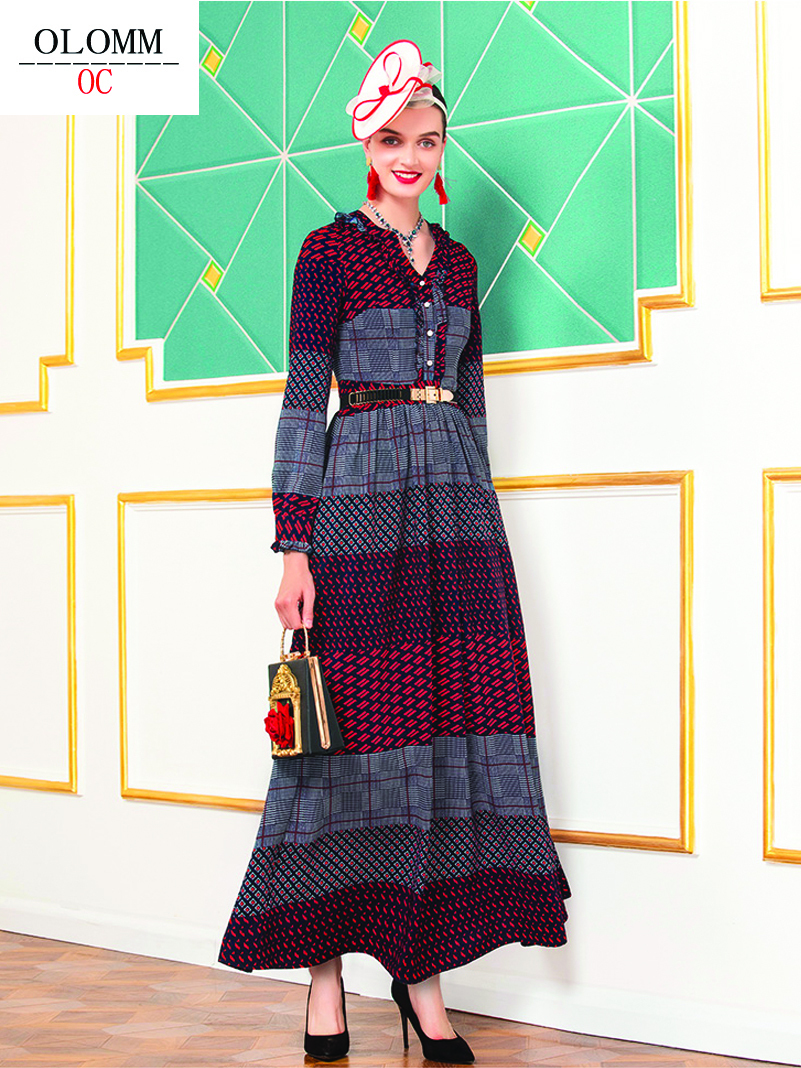 Casual Dresses SB9447 OLOMM NF7004E Women's Long Sleeve Dress Vintage Print Large Swing Dress Color Lock Long Dress 230410