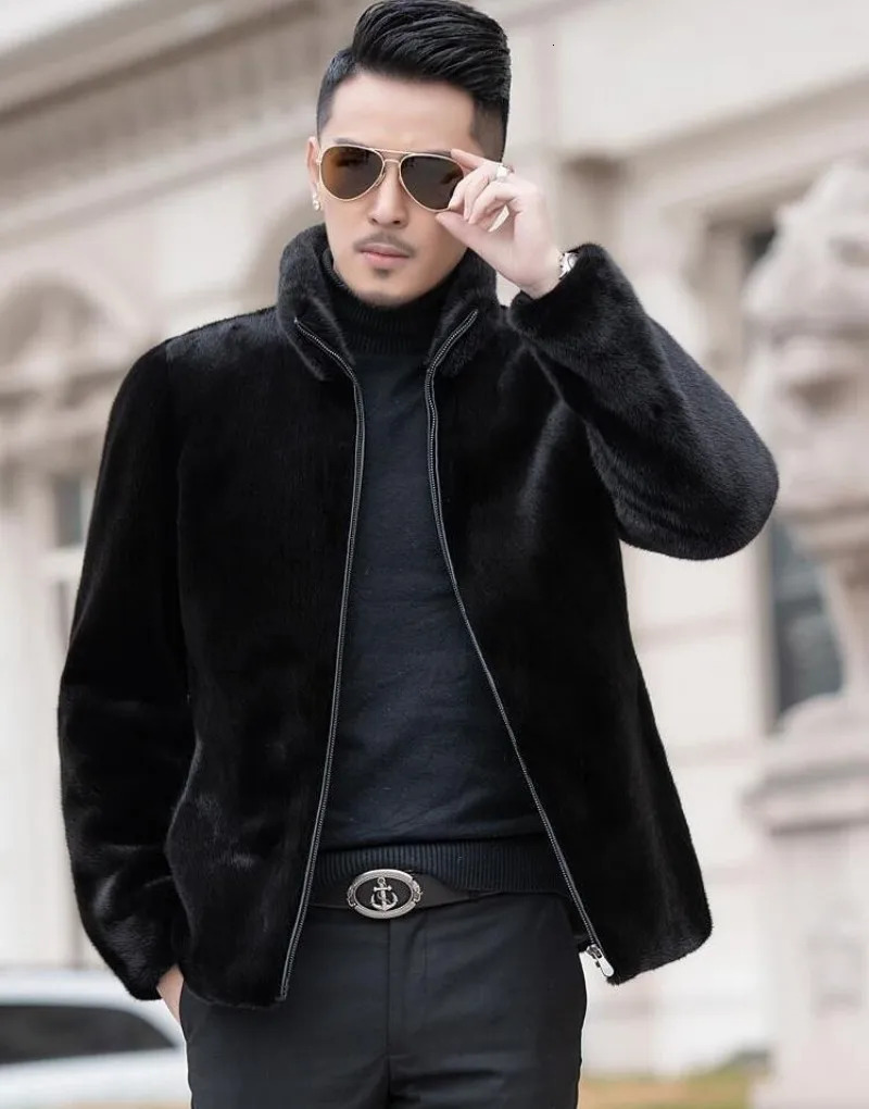 Men's Fur Faux Fur Autumn And Winter Men's Faux Fur Coat Korean Fashion Slim Clothing Brown Fluffy Warm Coat Casual Male Top Thermal Jacket 