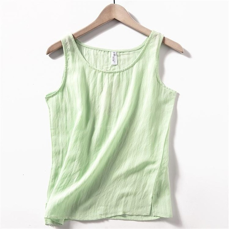 Camisoles Tanks Fashion Cotton Linen Women's Tank Top Casual Loose Sleeveless O-Neck Side Needled Summer Top Camis 120860WTA 230410
