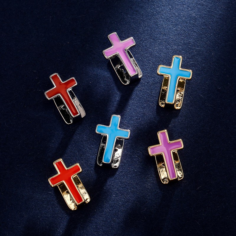 Yellow White Gold Plated Dental Grills Blue Red Purple Cross Grillz Braces Vampire Teeth Hip Hop Personality Women Men Jewelry