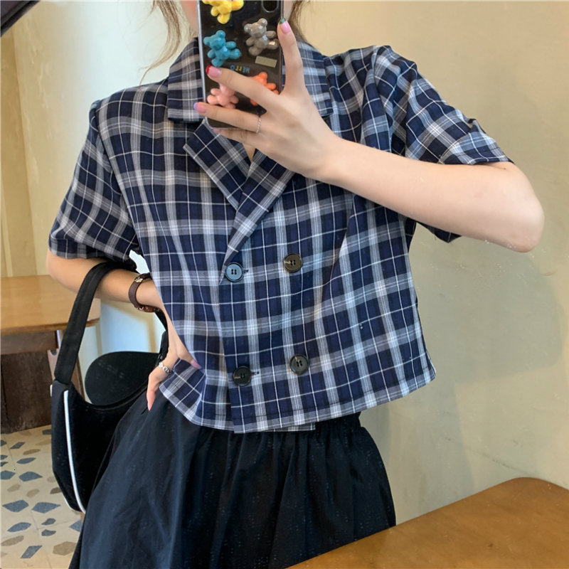 Women's Blouses Shirts Loose fitting women's plain top retro Korean sweetheart notch Ins fashionable slim casual chic summer loose fitting 2