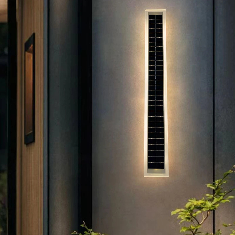 Outdoor Wall Lamps LED Porch Light Solar Powered IP65 Waterproof 20cm 60cm 100cm Fixture Rectangular Acrylic Warm white