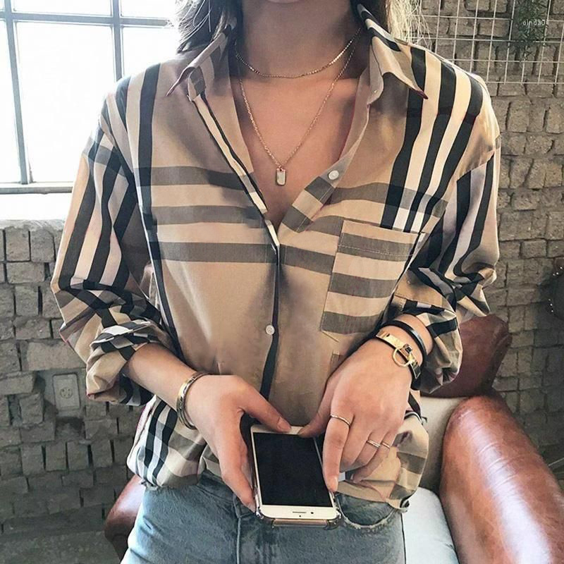 Womens Blouses Designer Shirts Fashion Classic Summer Plaid T-Shirt Plus Size Casual Long Sleeve Top