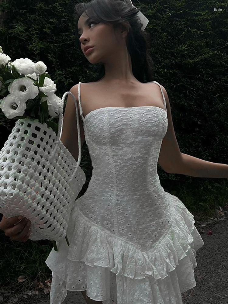 Casual Dresses Hirigin Spring Summer Dress Women Elegant Floral Mini Sleeveless Off Shoulder Sling Solid Jacquard Ruffle