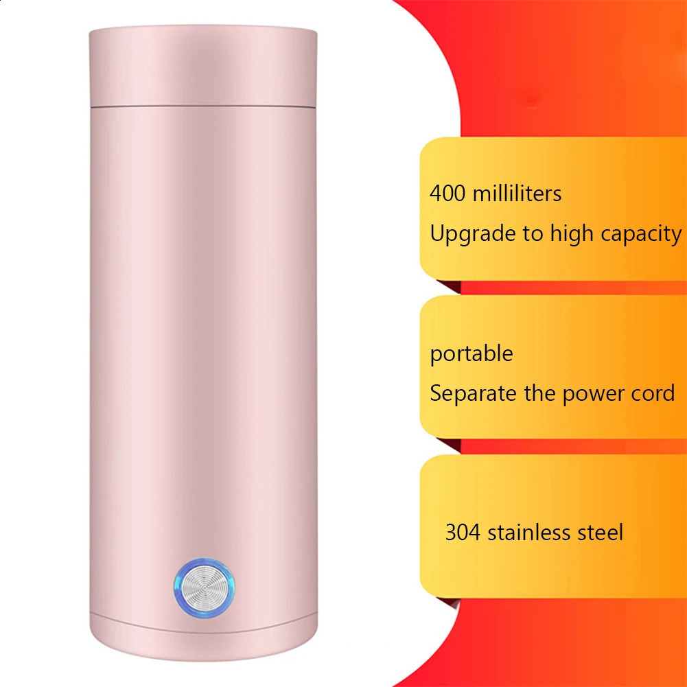 Water Bottles 400ml Electric Heater Bottle Portable Insulation 304 Stainless Steel Quick Boiling Leakproof Kettle for Home Trav 231109