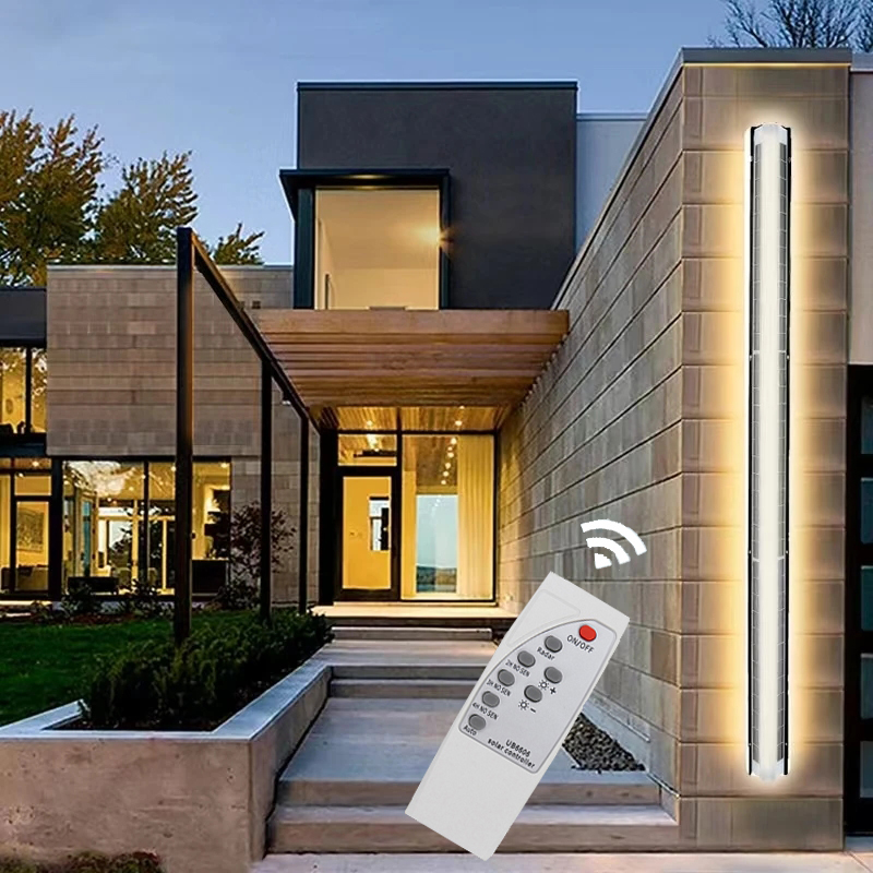 Solar Outdoor Long Wall Lamps 20cm 60cm 80cm 100cm IP65 Garden Porch Light Remote control